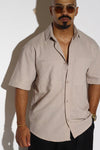 Dual Chest Pocket Short-Sleeve Linen-Blend Shirt