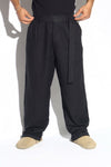 Belted Pleated Wide-Leg Linen Trousers