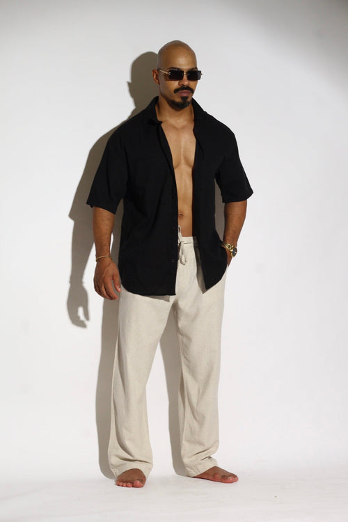 Dual Chest Pocket Short-Sleeve Linen