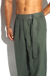 Belted Pleated Wide-Leg Linen Trousers