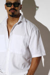 Dual Chest Pocket Short-Sleeve Linen-Blend Shirt