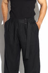 Belted Pleated Wide-Leg Linen Trousers