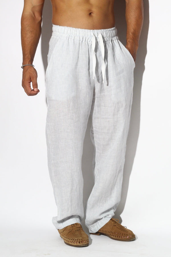 Striped Drawstring Linen Trousers