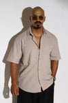 Dual Chest Pocket Short-Sleeve Linen-Blend Shirt