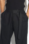 Belted Pleated Wide-Leg Linen Trousers