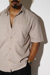Dual Chest Pocket Short-Sleeve Linen-Blend Shirt