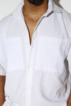 Dual Chest Pocket Short-Sleeve Linen-Blend Shirt