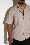 Dual Chest Pocket Short-Sleeve Linen-Blend Shirt