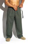 Belted Pleated Wide-Leg Linen Trousers